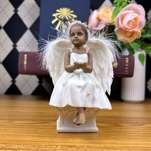 Sweet Child Angel Figurine Sculpture Nurturing Birds Home Décor Collectible Rare